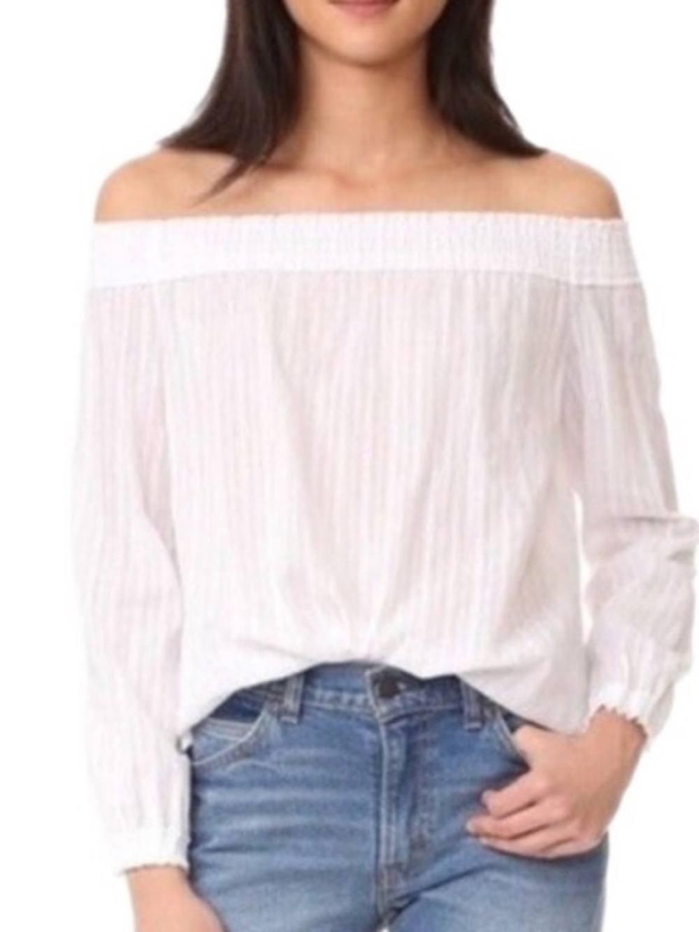rag & bone Off-the-Shoulder White Pinstripe Blouse